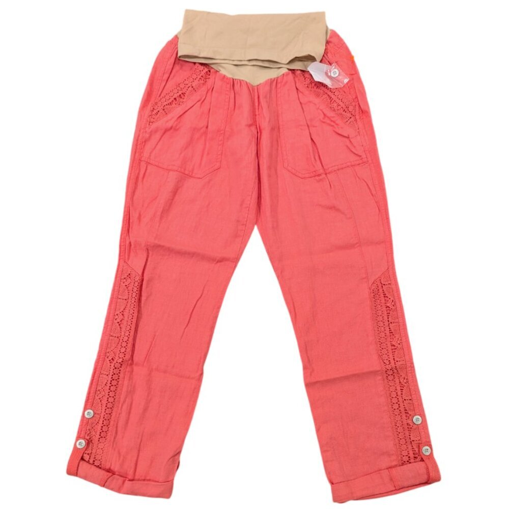 MOTHERHOOD MAT. Nwt Lace Trim Cuff Pants S Coral Pink Orange Pregnancy Panel